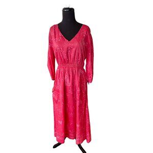 NWOT PRESS Melanie Press (British Designer)Pink Floral 100% Cotton Dress Size L